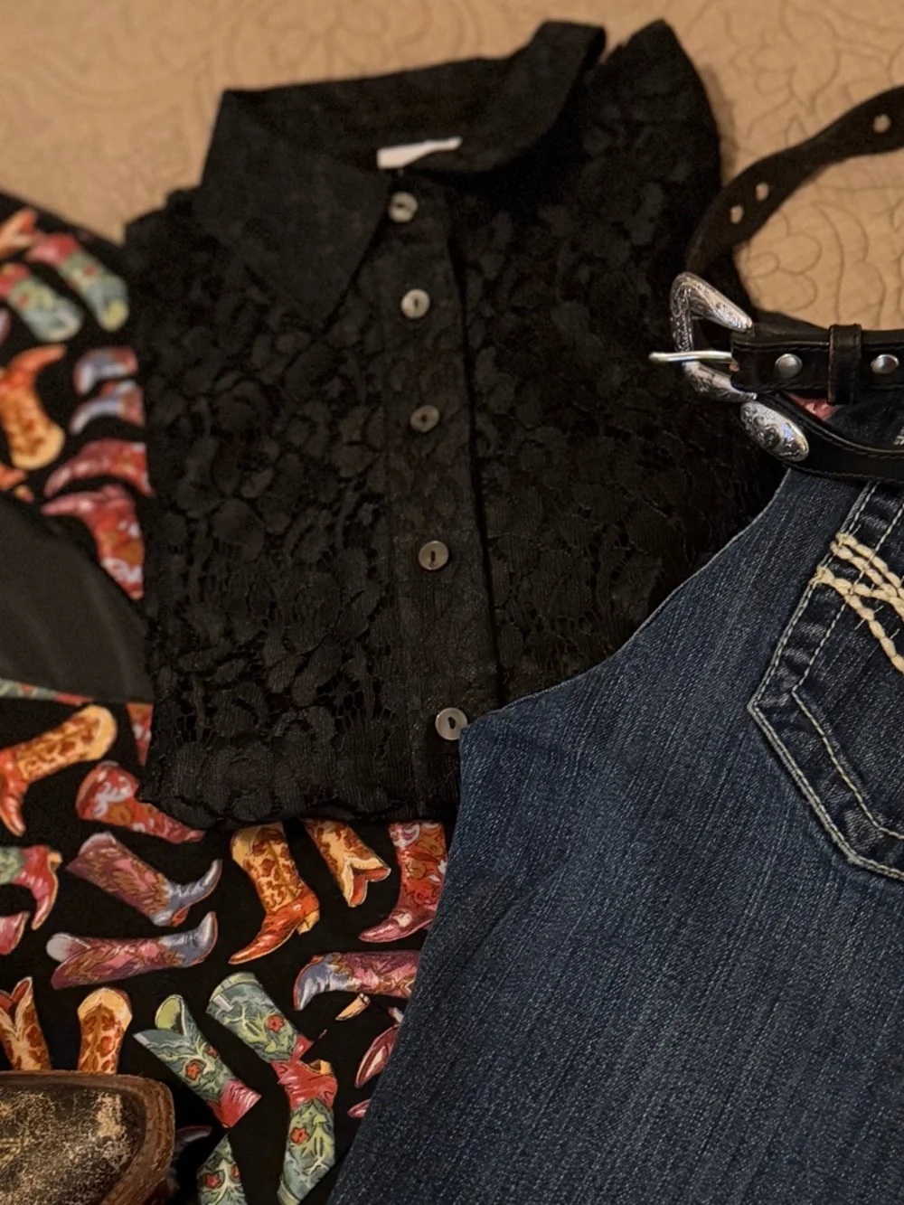 VTG 90s Y2K Jaclyn Smith Black Lace Button Front Blouse Western Cowgirl Chic, M - Picture 10 of 10